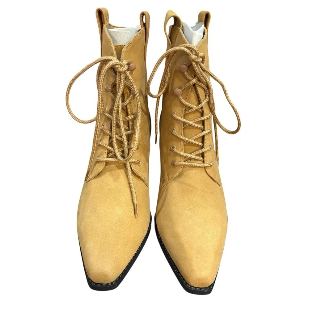 Vintage Dolcis Tan Leather Lace Up Ankle Boots NOS 10M Ogden Box 90s - Picture 3 of 12